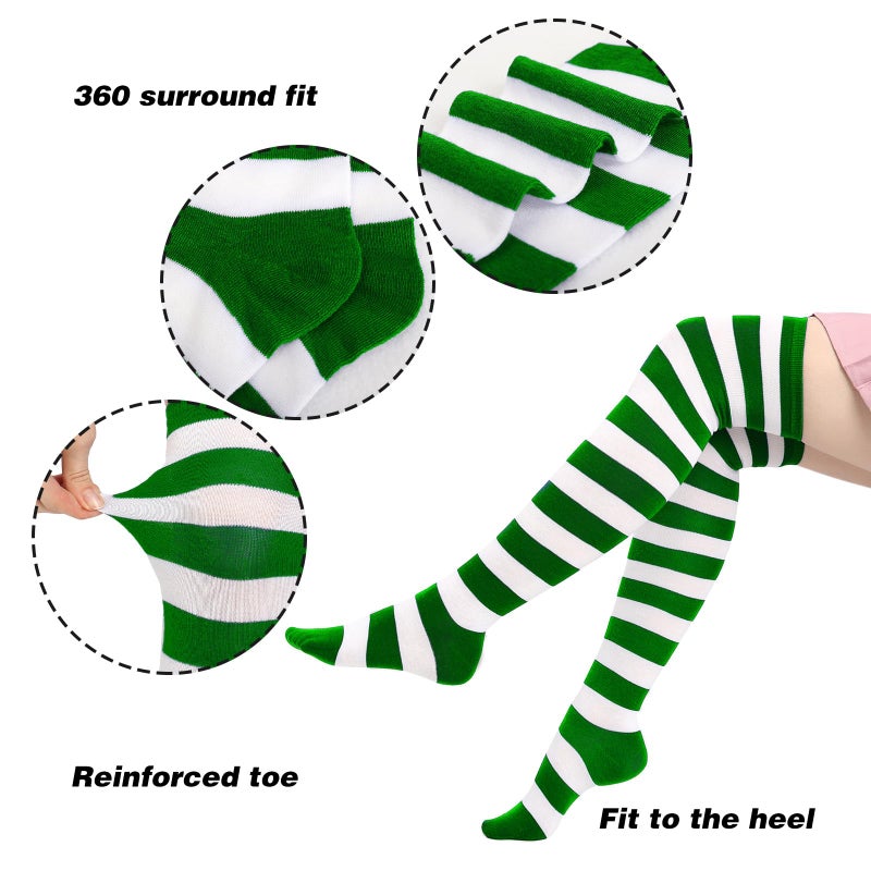 DAZCOS Striped Thigh High Socks Elastic Over The Knee Knit Stockings for Daily or Anime Cosplay (Green+White) - Image 2